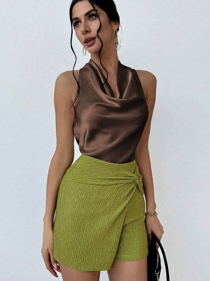 Women Clothing Sexy Sleeveless Satin Shirt Spring Autumn Work Women Shirt